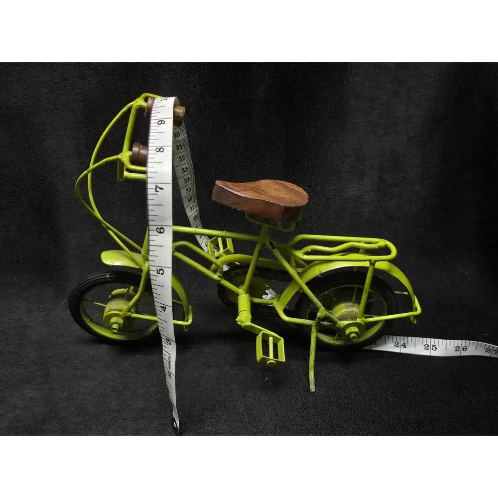 Green Metal Beach Cruiser Bike w. Wood Wheels Seat & Handle Bars Sculpture Ride